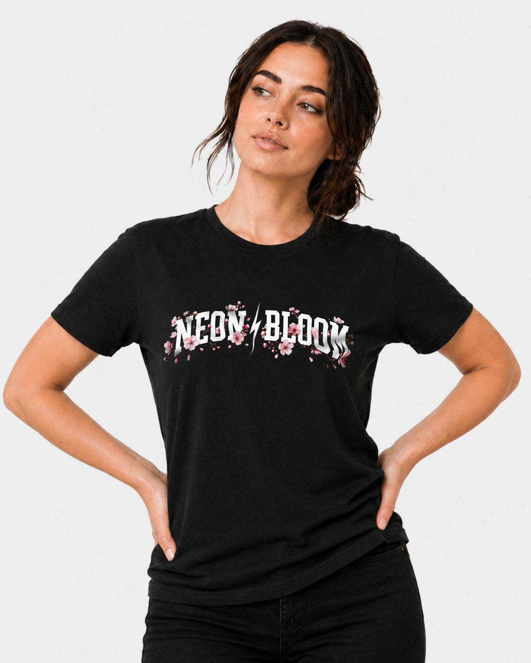 Neon Bloom Cherry Blossom Logo Adult Tee