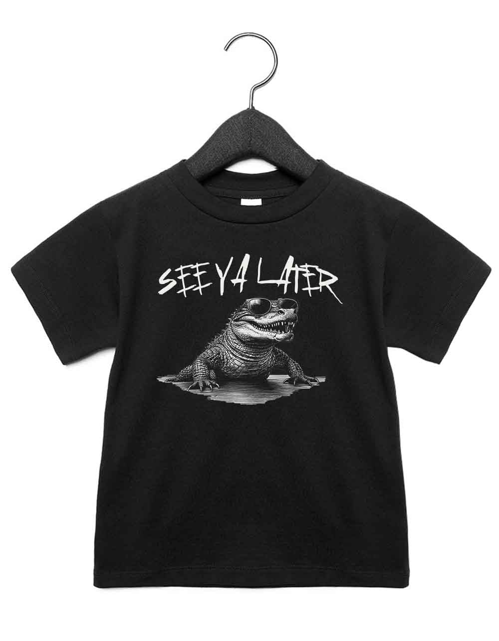 Toddler t-shirt featuring a funny illustrated animal design of an alligator wearing sunglasses – playful and cool kids tee with bold nature-inspired graphic, perfect for adventurous toddlers, unique kids gift or trendy preschool outfit.