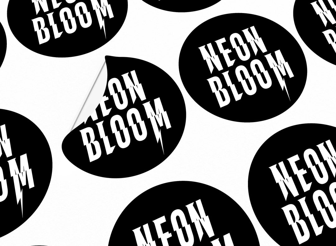 Neon Bloom Circle Logo Sticker – Black