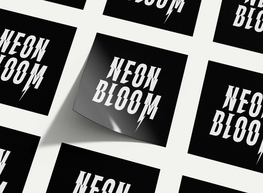 Neon Bloom Square Logo Sticker - Black