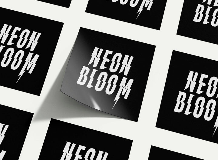 Neon Bloom Square Logo Sticker - Black